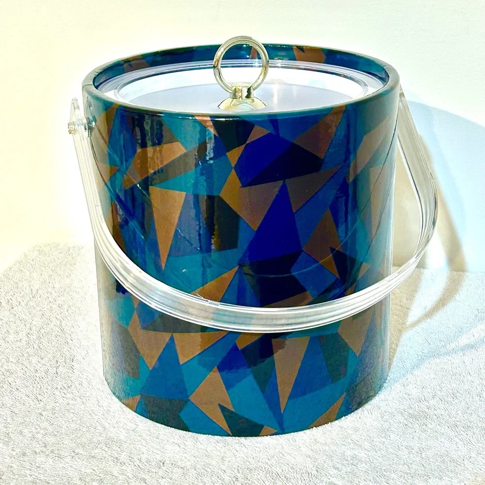 Vintage 1980’s Ice Bucket With Lid Eclectic Playful Geometric Shapes Insulated